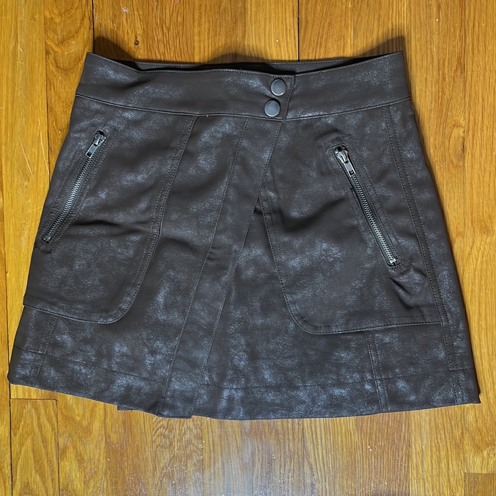 21 Saints PU Brown Faux Leather Skirt With Pockets Size Small
